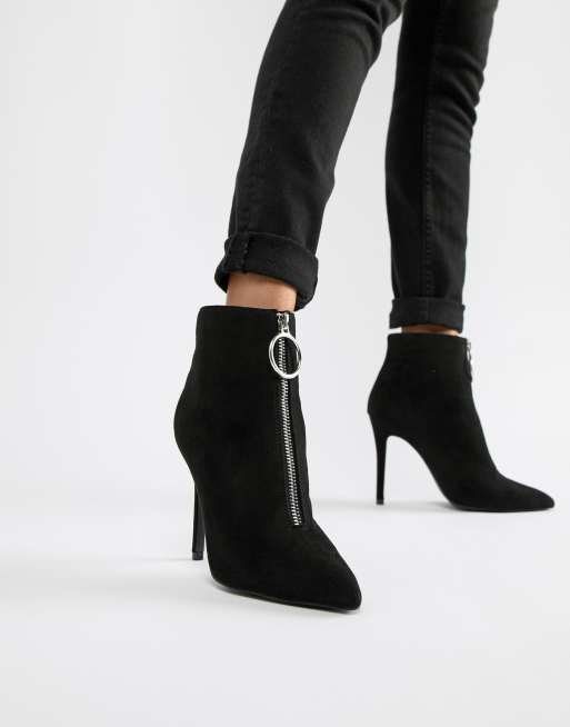 Qupid Zip Front Pointed Ankle Boots ASOS