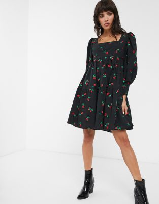 Rachel Antonoff christa empire rose embroidered mini dress-Black