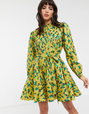 RACHEL ANTONOFF DREW ROMANTIC FLORAL MINI SHIRT DRESS-YELLOW,RA4192351.MU