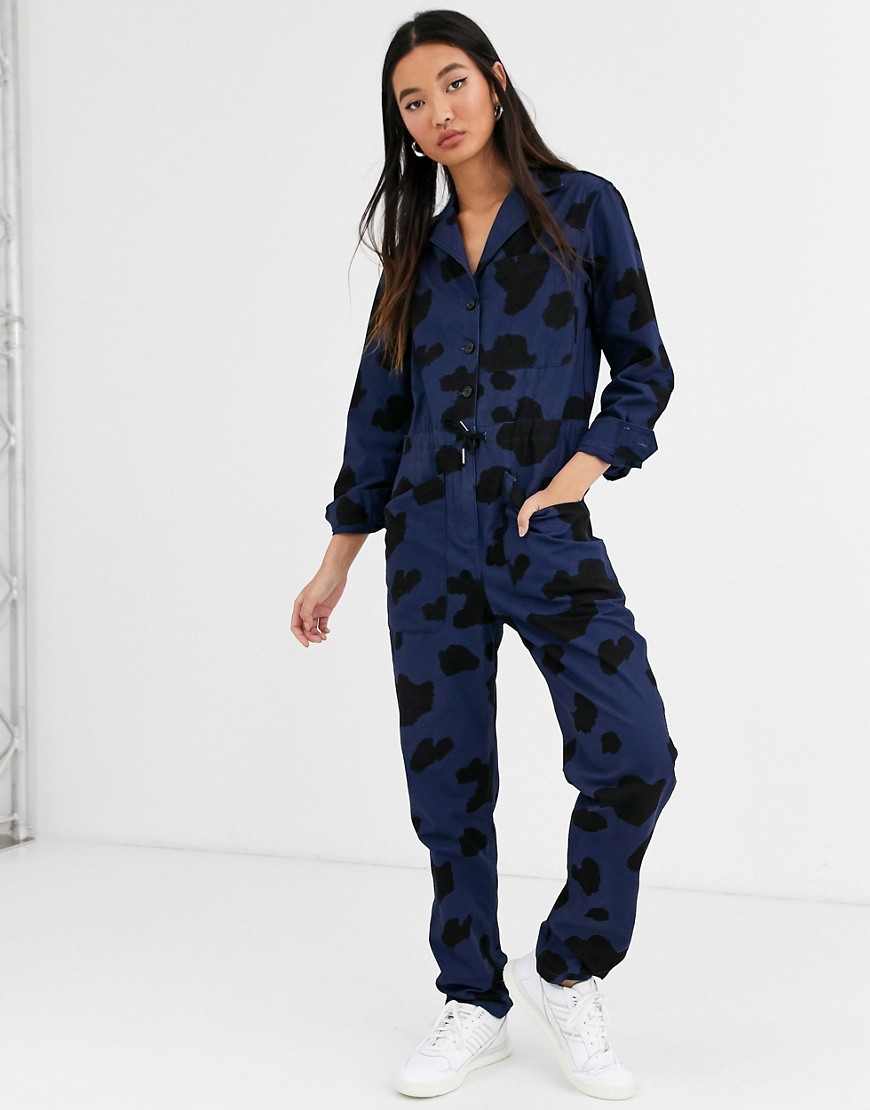 Rachel Antonoff stephen cow print boiler suit-Navy