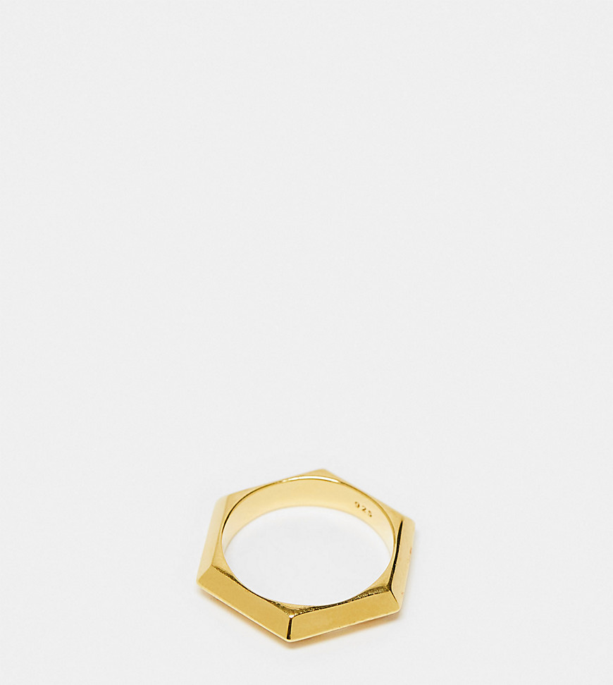 Rachel Jackson 22 carat gold plated bevelled hexagon ring with gift box