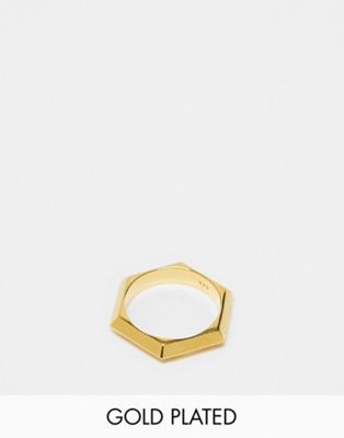 Rachel Jackson 22 carat gold plated bevelled hexagon ring  - ASOS Price Checker