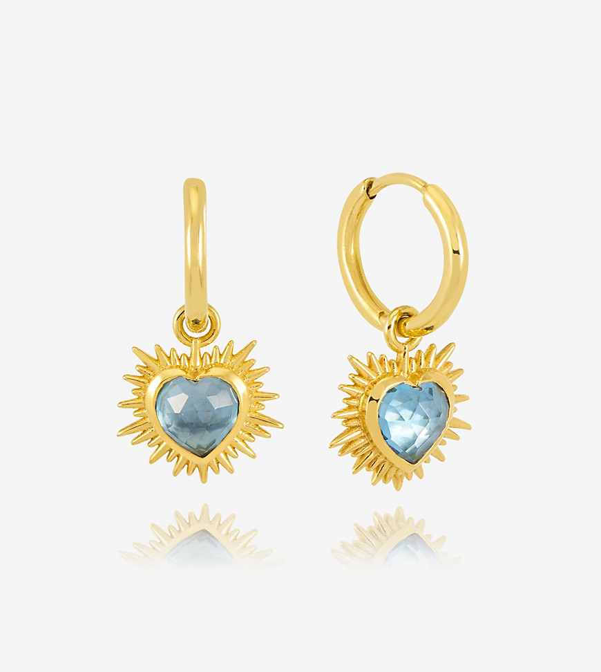 Rachel Jackson 22 carat gold plated electric love blue topaz heart huggie hoop earrings with gift bo