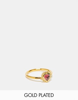 Rachel Jackson 22 carat gold plated electric love garnet adjustable heart ring with gift box