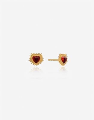 Rachel Jackson 22 carat gold plated electric love garnet heart stud earrings - ASOS Price Checker