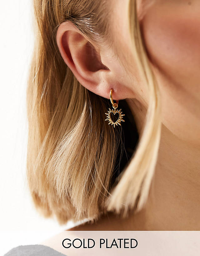 Rachel Jackson - 22 carat gold plated electric love heart huggie hoop earrings with gift box