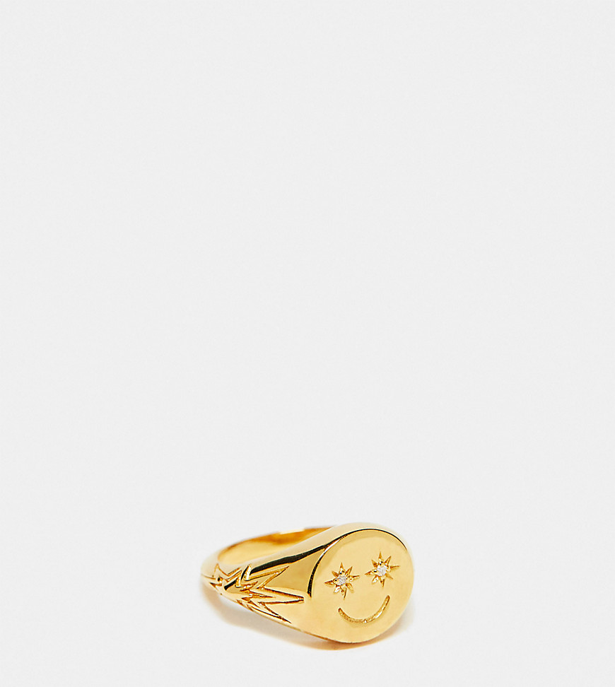 Rachel Jackson 22 carat gold plated happy face signet ring with gift box