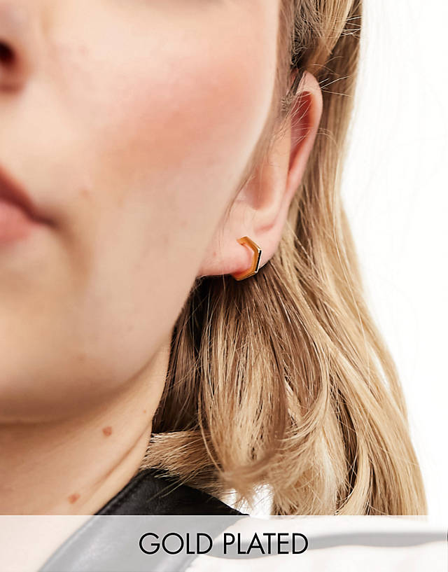 Rachel Jackson - 22 carat gold plated hexagonal huggie hoop earrings with gift box