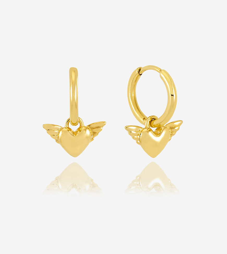 Rachel Jackson 22 carat gold plated mini angel wing huggie hoop earrings with gift box