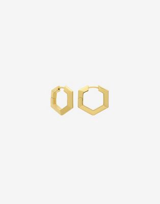 Rachel Jackson 22 carat gold plated mini bevelled hexagon huggie hoop earrings with gift box
