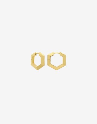 Rachel Jackson 22 carat gold plated mini bevelled hexagon huggie hoop earrings with gift box