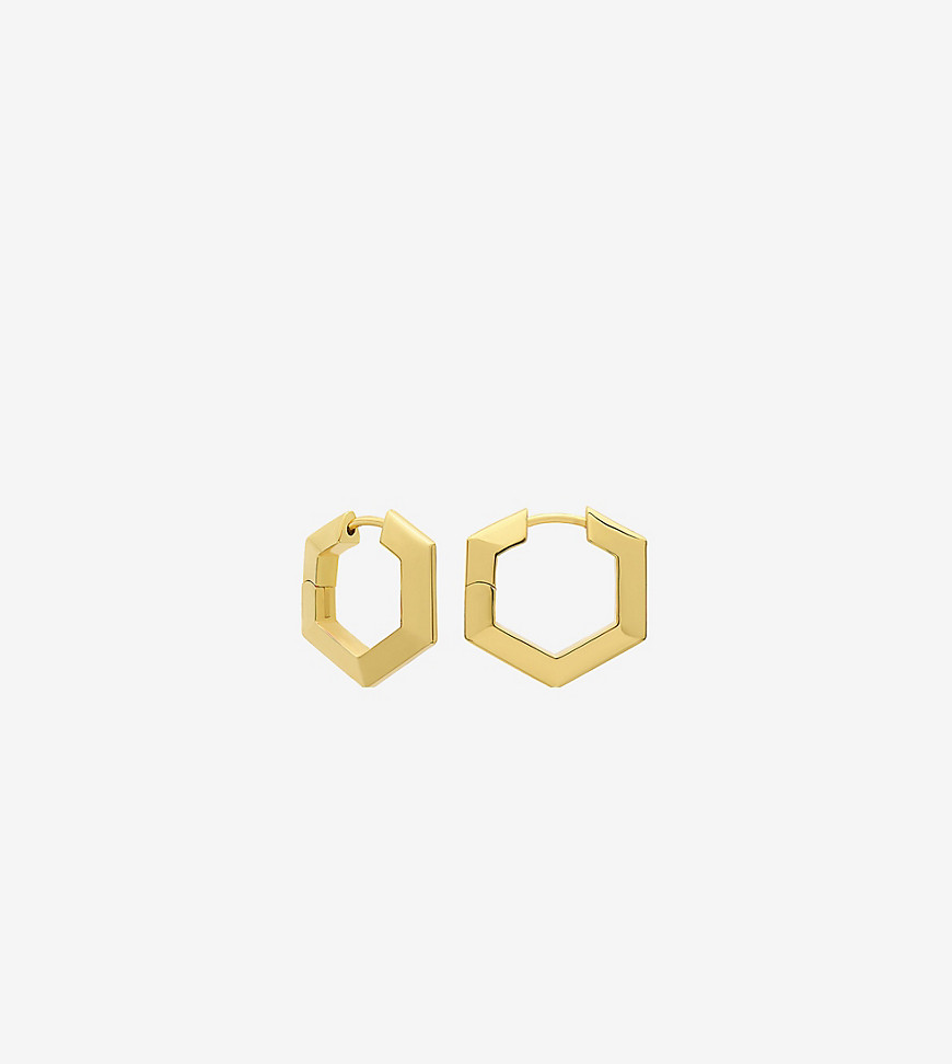 Rachel Jackson 22 carat gold plated mini bevelled hexagon huggie hoop earrings with gift box