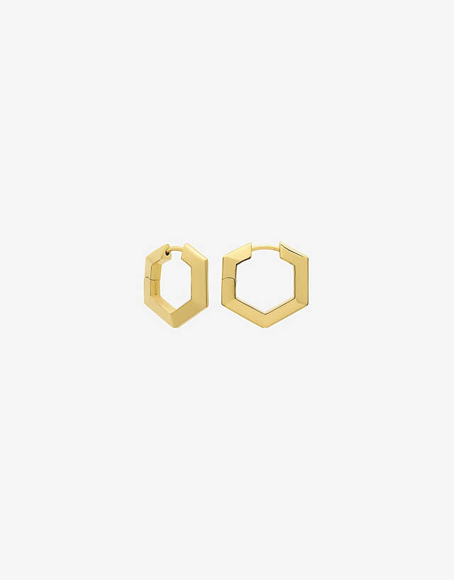 Rachel Jackson - 22 carat gold plated mini bevelled hexagon huggie hoop earrings with gift box