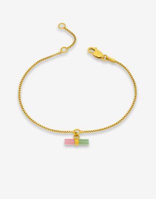 Rachel Jackson Rachel Jackson 22 carat gold plated mini t-bar bracelet with watermelon stone with gift box