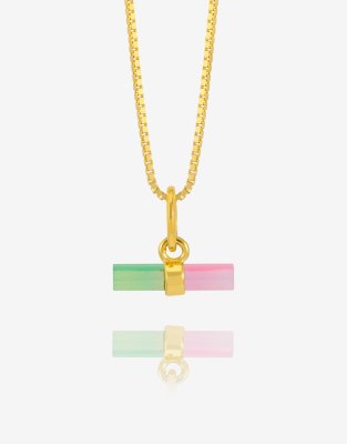 Rachel Jackson 22 carat gold plated mini t-bar necklace with watermelon stone with gift box