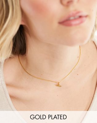 Rachel Jackson 22 carat gold plated t-bar chain necklace - ASOS Price Checker