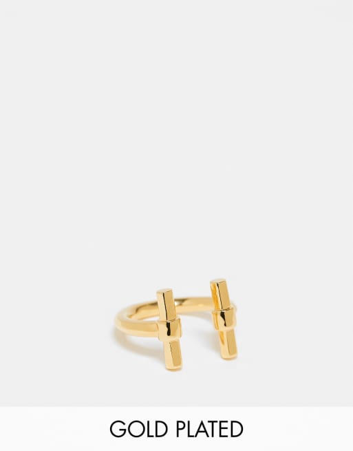 Rachel Jackson - Bague ajustable en plaqué or 22 carats avec barres en T et boîte cadeau