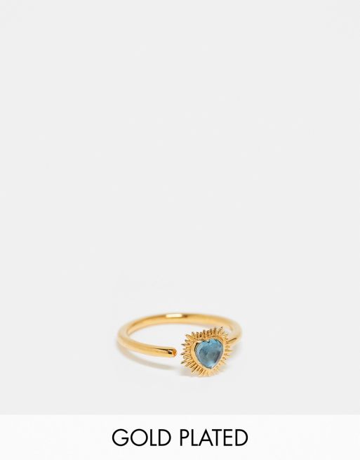 Rachel Jackson - Electric Love - Anello placcato oro 22 k con pietra color blu topazio a forma di cuore e confezione regalo