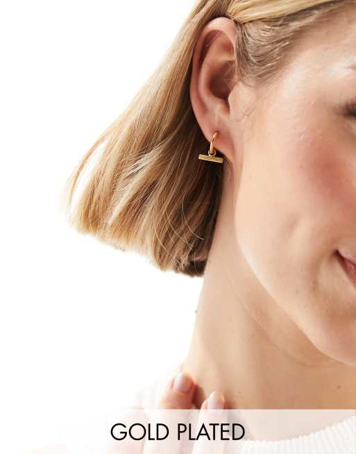 Rachel Jackson - Orecchini a cerchio placcati oro 22 k con barretta a T e confezione regalo