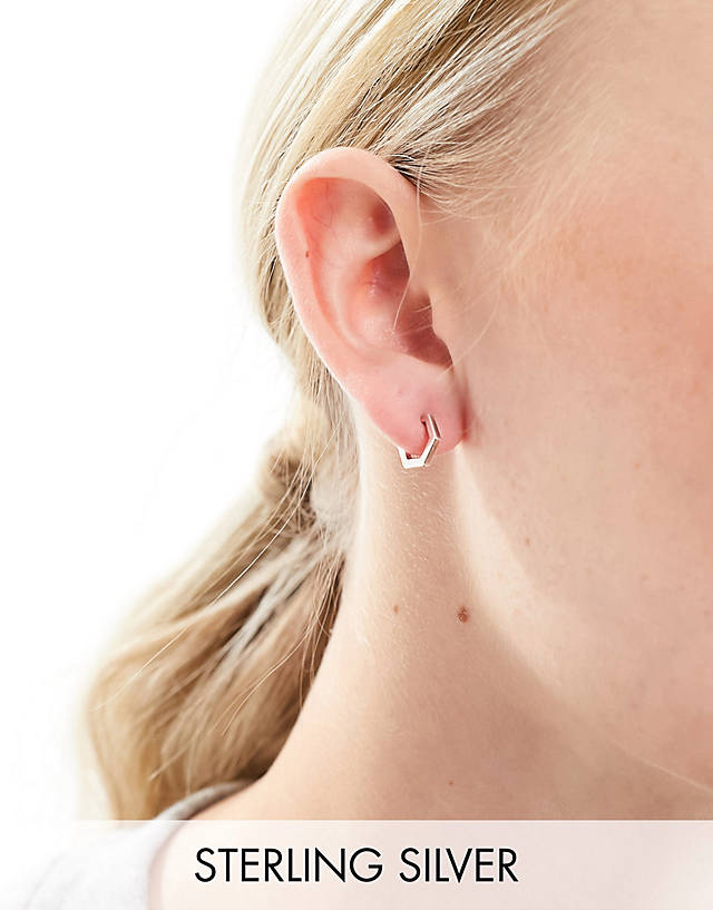 Rachel Jackson - sterling silver hexagonal huggie hoop earrings with gift box