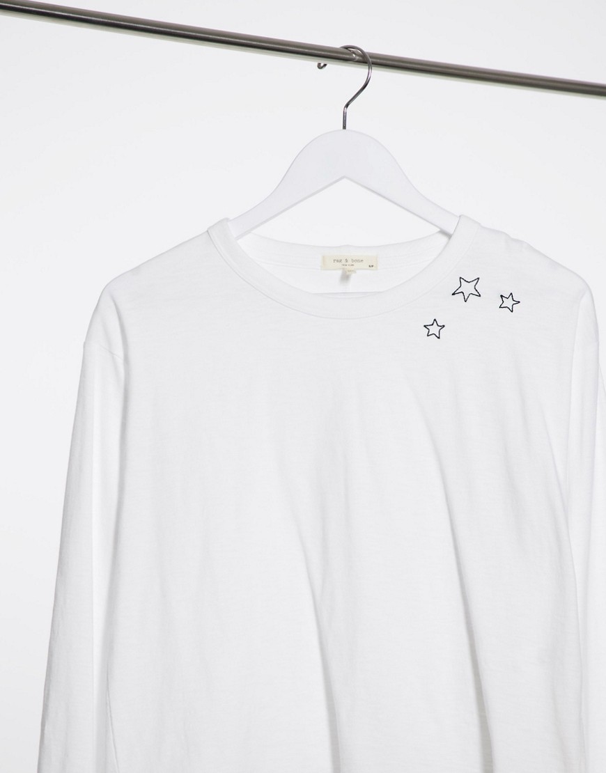 Rag & Bone - Hvid cropped top med lange ærmer og tegnet stjerne
