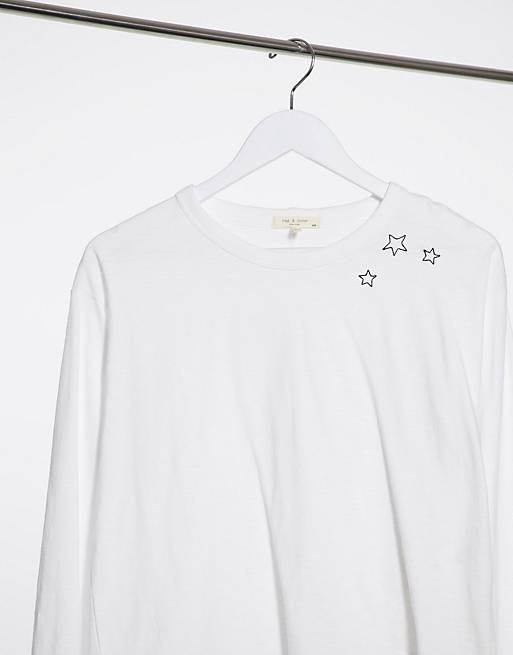 Rag & Bone - Hvid cropped top med lange ærmer og tegnet stjerne