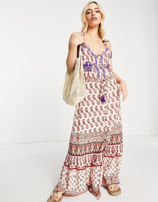 Raga - Blooming Trails - Robe longue imprimée à bretelles volantées - Multicolore