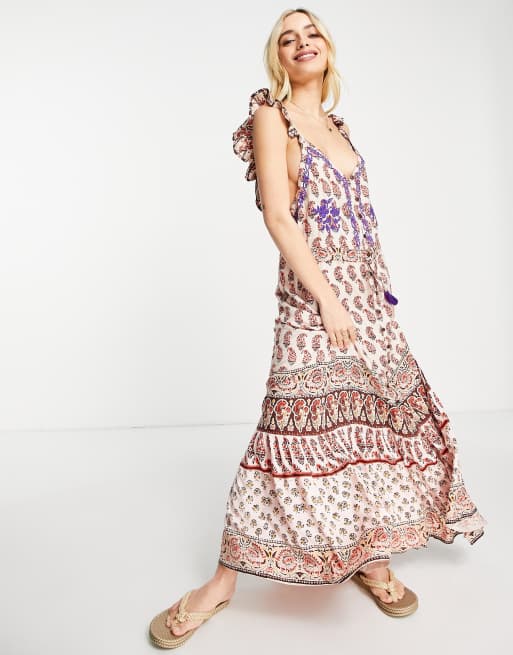 Raga - Blooming Trails - Vestito lungo in stampa multicolore con spalline con volant, 2 di 4