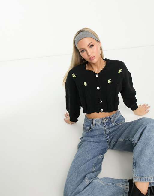 Raga Cadence cropped embroidered cardigan in black
