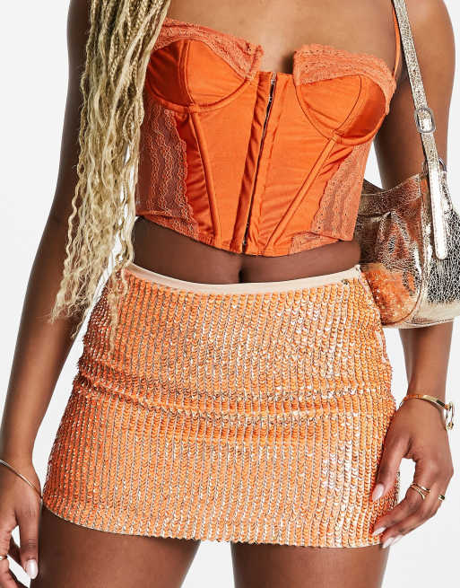 Raga - Glitz & Glam - Mini-jupe d'ensemble à sequins - Orange, 4 de 4