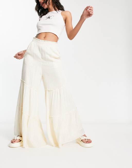 Raga Golden Rays wide leg tiered trousers co-ord in cream