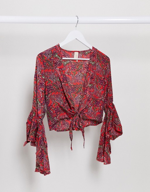 Raga lasting passion tie front crop top in red floral