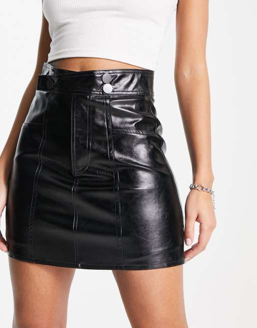 Bershka patent vinyl button front skirt sale