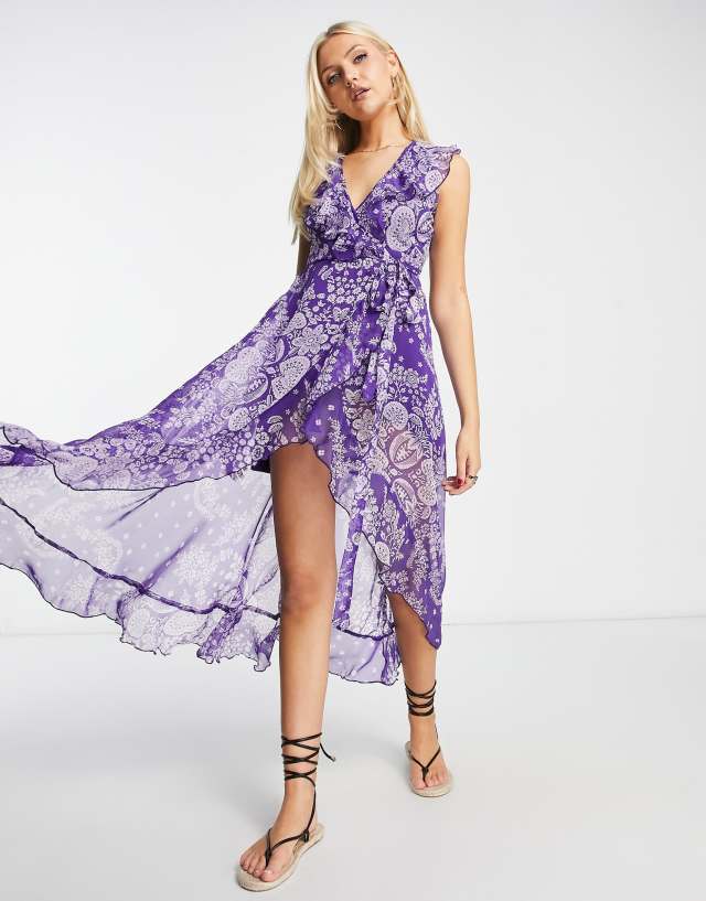 Raga Out For A Ride floral print wrap dress in purple