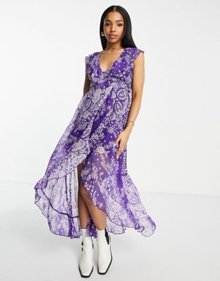 Raga Out For A Ride floral print wrap dress in purple