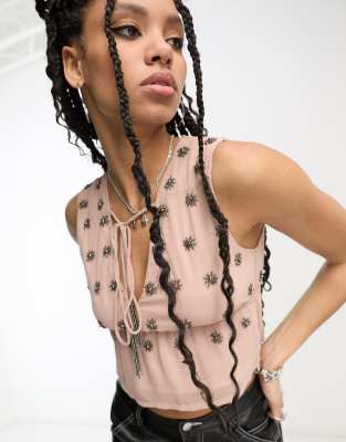 Raga Raga Seeing Stars embellished crop top co-ord in pink
