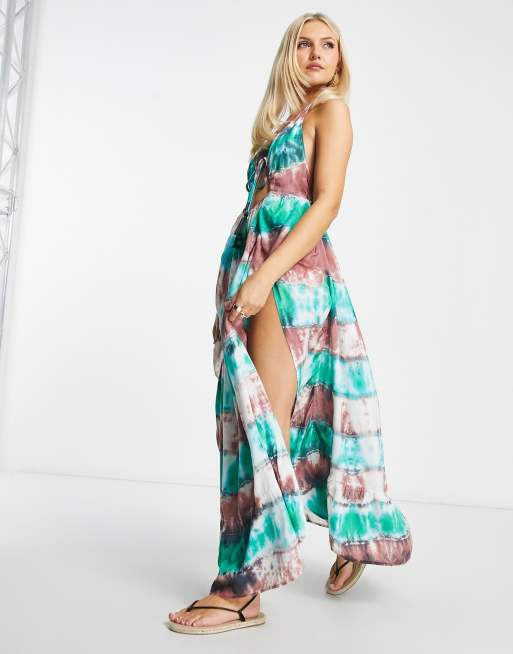 Boho Tied Tie Dye Maxi Dress,plus Size Tie Dye Dress,maternity