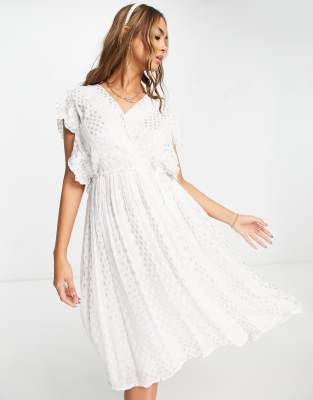 Raga Raga Whisked Away smock midi dress in white-Silver