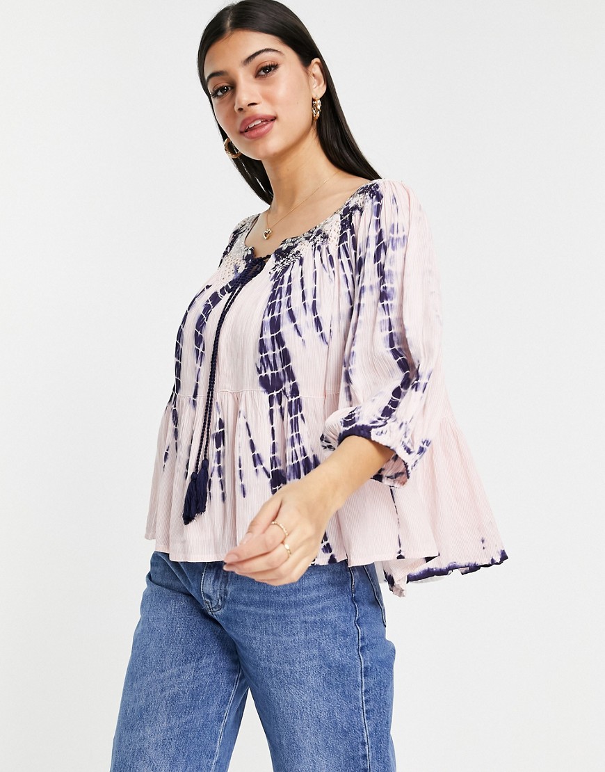 Raga Zamora embroidered tie dye blouse in pink