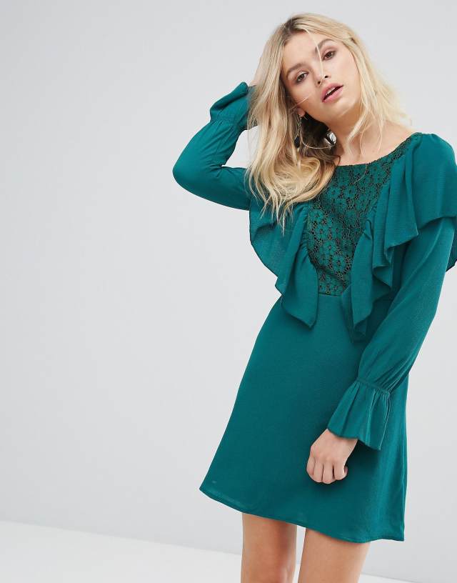 Rage Lace Insert Dress With Ruffle