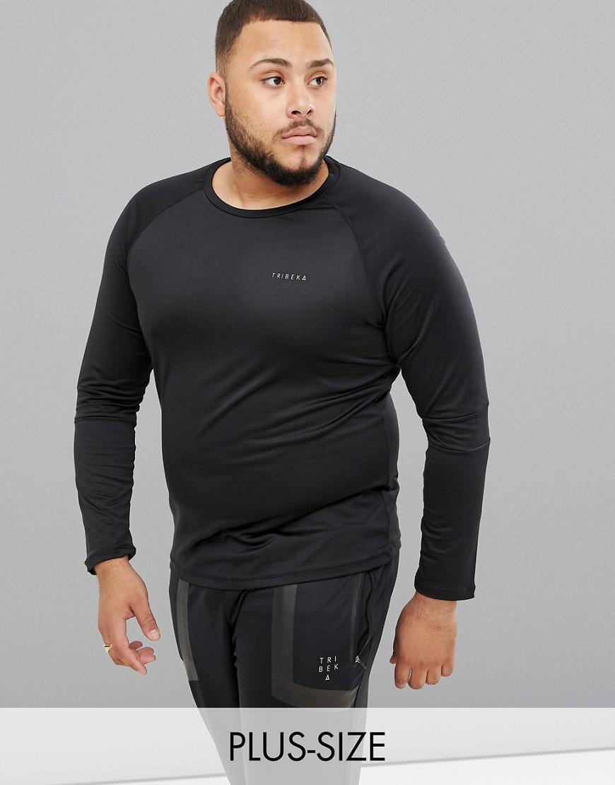 Raglan fitness T-shirt med lange ærmer fra Tribeka Plus-Sort
