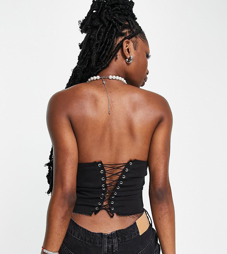 Ragyard x Hotfix denim bandeau corset with lace-up back in black