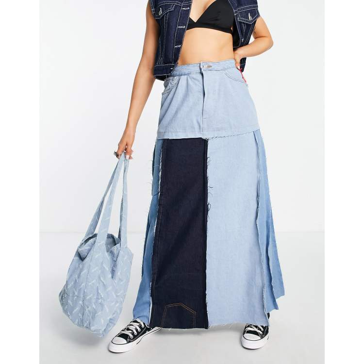 Maxi denim shop patchwork skirt