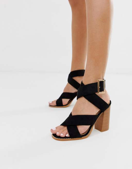 RAID Abree black stacked block heeled sandals