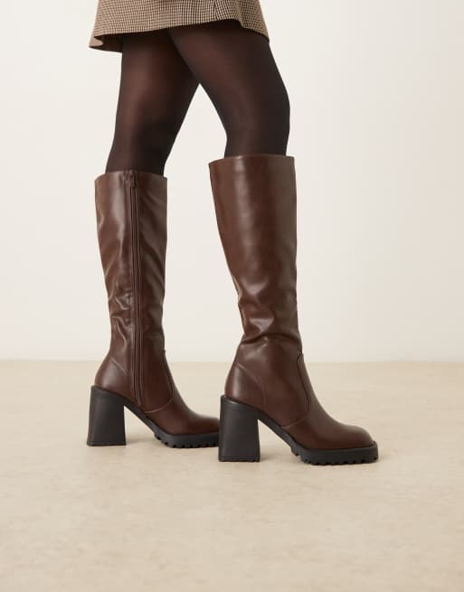RAID Adilah block heel knee boots in brown 