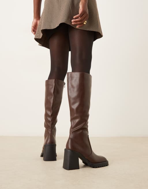 RAID Adilah block heel knee boots in brown 