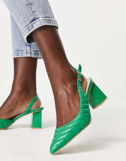 Green low shop heel shoes