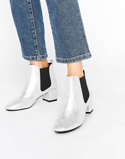 RAID Aimee Silver Mid Heeled Ankle Boots