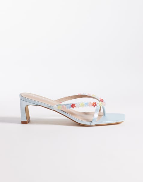 RAID - Airlea - Blå sandaler i satin med kitten-hæl og blomsterapplikation - view 1