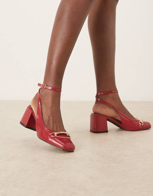 RAID - Aiza - Ballerina-pumps met lage blokhak en gouden gesp in glanzend rood, 4 van 4
